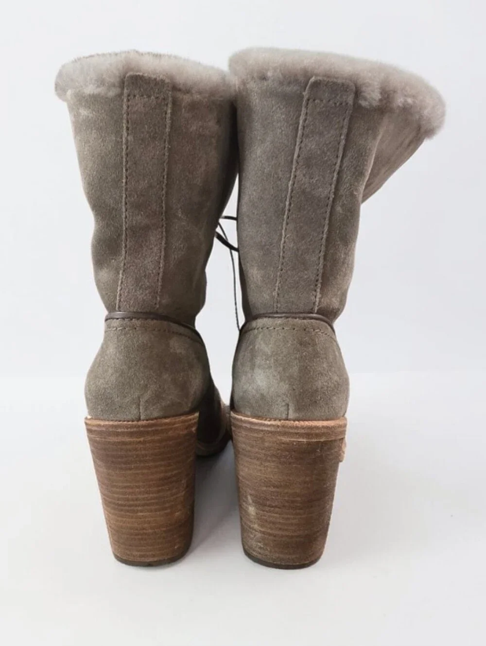 UGG Jerene Moose Block Heel Mid-Calf Lace-Up Sheepskin Boots Size 6 Excellent